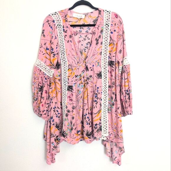 Chicwish Boho Floral Crochet V-Neck Pink Tunic S/M Romantic - Picture 4 of 9